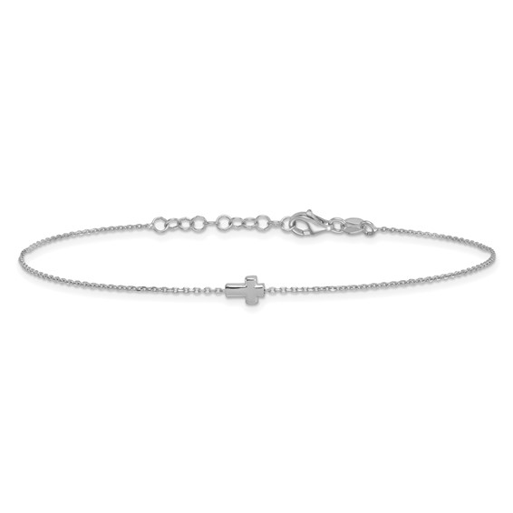 Sterling Silver Rhodium-plated Cross 9 inch Plus 1 inch Extender - Total 10 inch Anklet
