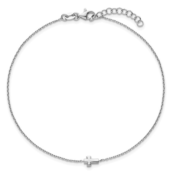 Sterling Silver Rhodium-plated Cross 9 inch Plus 1 inch Extender - Total 10 inch Anklet