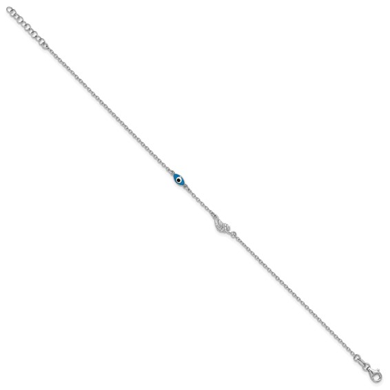 Sterling Silver Rhodium-plated Enamel Eye and Leaf 9 inch Plus 1 inch Extender - Total 10 inch Anklet
