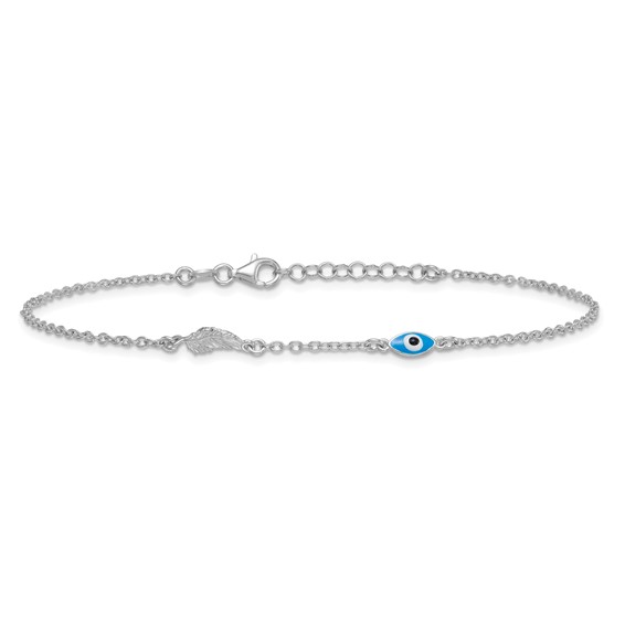 Sterling Silver Rhodium-plated Enamel Eye and Leaf 9 inch Plus 1 inch Extender - Total 10 inch Anklet