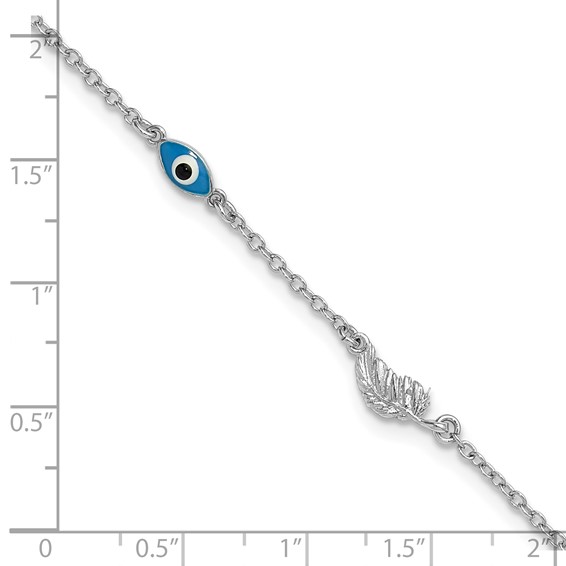 Sterling Silver Rhodium-plated Enamel Eye and Leaf 9 inch Plus 1 inch Extender - Total 10 inch Anklet