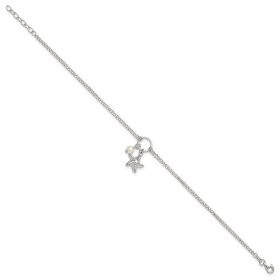 Sterling Silver Freshwater Cultured Pearl/Starfish 2-Strand 9 inch Plus 1 inch Extender - Total 10 inch Anklet