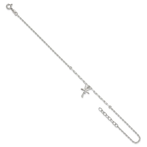Sterling Silver CZ Palm Tree 9 inch Plus 1 inch Extender - Total 10 inch Anklet