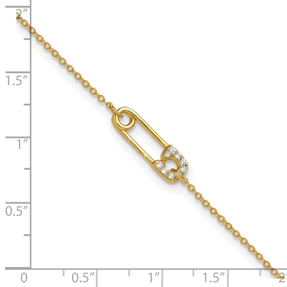 Sterling Silver Gold-tone CZ Safety Pin 9 inch Plus 1 inch Extender - Total 10 inch Anklet