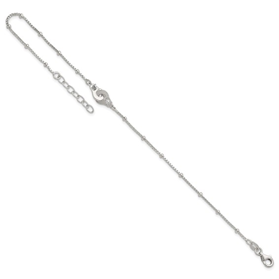 Sterling Silver Beaded CZ Interlocked Circles 9 inch Plus 1 inch Extender - Total 10 inch Anklet