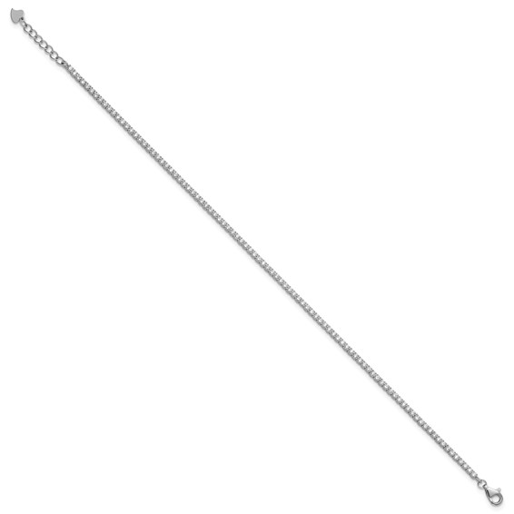 Sterling Silver Rhodium-plated 2mm CZ 9 inch Plus 0.75 inch Extender  - Total 9.75inch Anklet