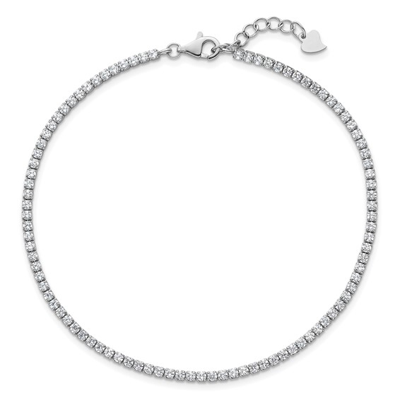 Sterling Silver Rhodium-plated 2mm CZ 9 inch Plus 0.75 inch Extender  - Total 9.75inch Anklet