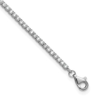 Sterling Silver Rhodium-plated 2mm CZ 9 inch Plus 0.75 inch Extender  - Total 9.75inch Anklet