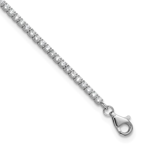 Sterling Silver Rhodium-plated 2mm CZ 9 inch Plus 0.75 inch Extender  - Total 9.75inch Anklet