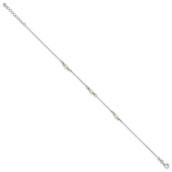 Sterling Silver Beaded and Acrylic Pearl 9 inch Plus 1 inch Extender - Total 10 inch Anklet
