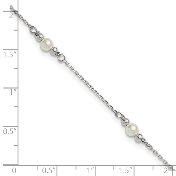 Sterling Silver Beaded and Acrylic Pearl 9 inch Plus 1 inch Extender - Total 10 inch Anklet