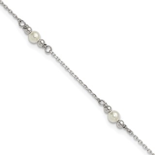 Sterling Silver Beaded and Acrylic Pearl 9 inch Plus 1 inch Extender - Total 10 inch Anklet