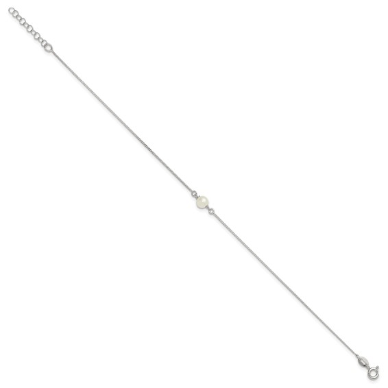 Sterling Silver Freshwater Cultured Pearl 9 inch Plus 1 inch Extender - Total 10 inch Anklet