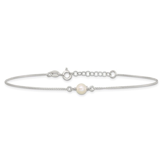 Sterling Silver Freshwater Cultured Pearl 9 inch Plus 1 inch Extender - Total 10 inch Anklet