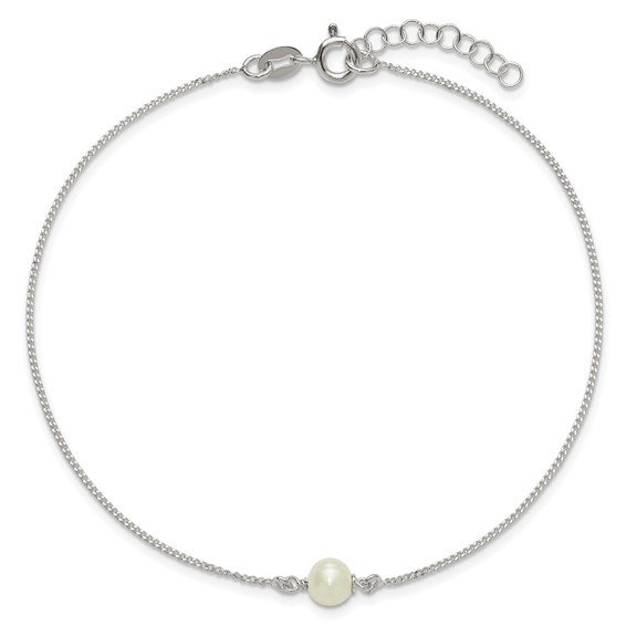 Sterling Silver Freshwater Cultured Pearl 9 inch Plus 1 inch Extender - Total 10 inch Anklet