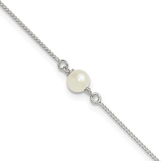 Sterling Silver Freshwater Cultured Pearl 9 inch Plus 1 inch Extender - Total 10 inch Anklet