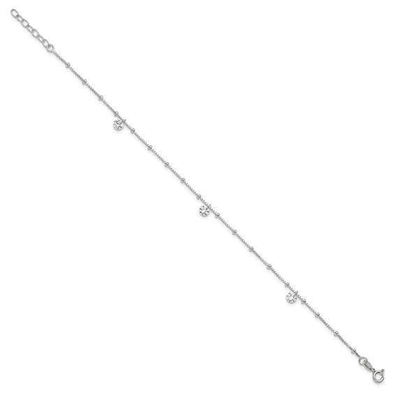 Sterling Silver Beaded CZ 9 inch Plus 1 inch Extender - Total 10 inch Anklet