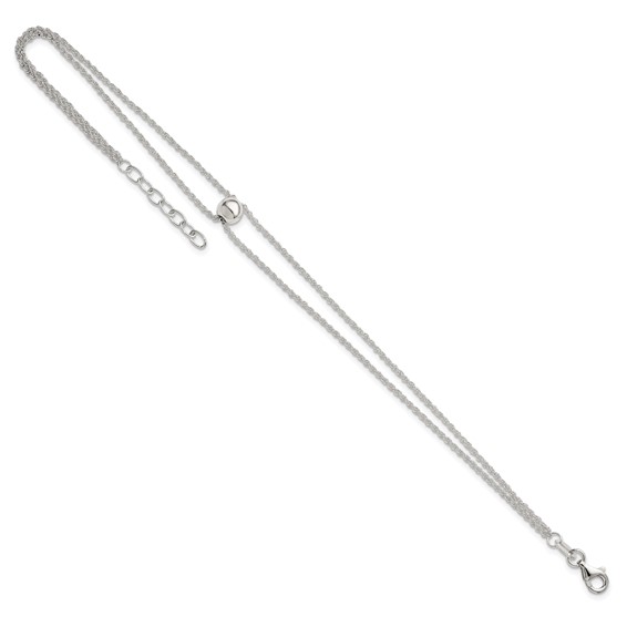 Sterling Silver 2-Strand Bead 9 inch Plus 1 inch Extender - Total 10 inch Anklet