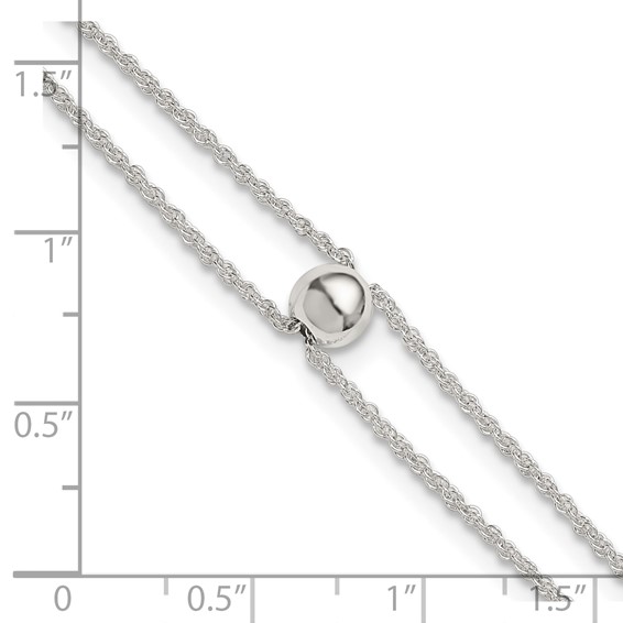 Sterling Silver 2-Strand Bead 9 inch Plus 1 inch Extender - Total 10 inch Anklet