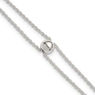 Sterling Silver 2-Strand Bead 9 inch Plus 1 inch Extender - Total 10 inch Anklet