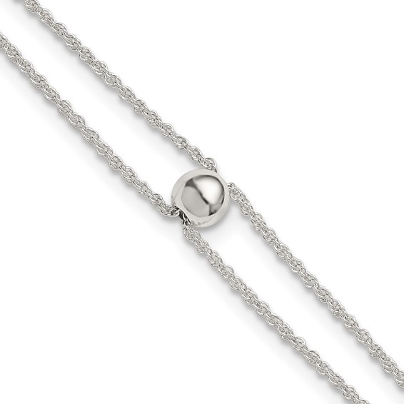 Sterling Silver 2-Strand Bead 9 inch Plus 1 inch Extender - Total 10 inch Anklet
