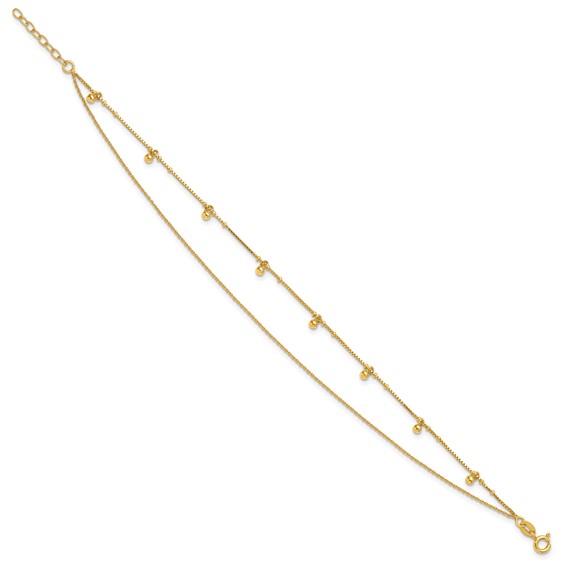 Affordable Expressions Sterling Silver Gold-tone Beaded 2-Strand 9 inch Plus 1 inch Extender - Total 10 inch Anklet