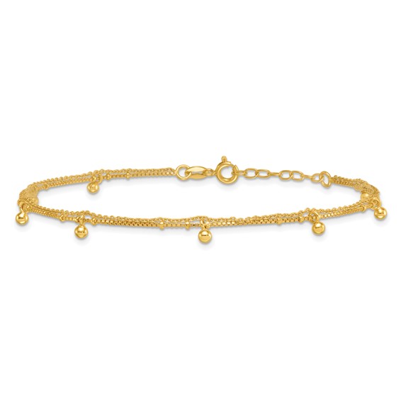 Affordable Expressions Sterling Silver Gold-tone Beaded 2-Strand 9 inch Plus 1 inch Extender - Total 10 inch Anklet
