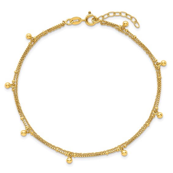 Affordable Expressions Sterling Silver Gold-tone Beaded 2-Strand 9 inch Plus 1 inch Extender - Total 10 inch Anklet