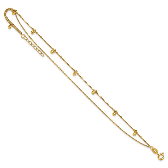Affordable Expressions Sterling Silver Gold-tone Beaded 2-Strand 9 inch Plus 1 inch Extender - Total 10 inch Anklet