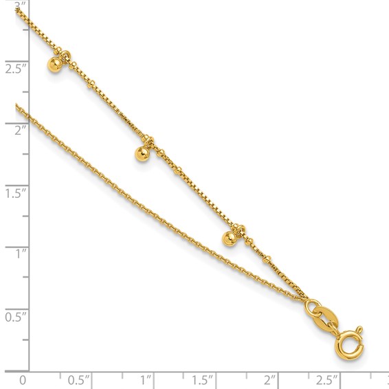 Affordable Expressions Sterling Silver Gold-tone Beaded 2-Strand 9 inch Plus 1 inch Extender - Total 10 inch Anklet