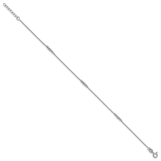Sterling Silver Rhodium-plated Beaded 9 inch Plus 1 inch Extender - Total 10 inch Anklet