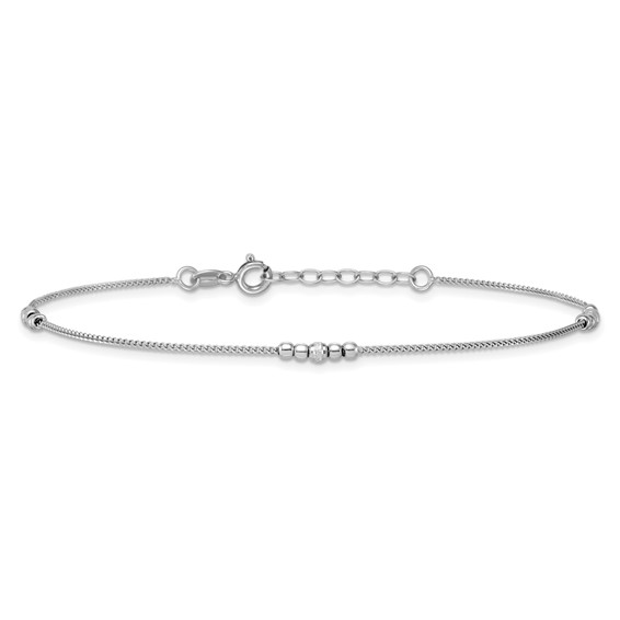 Sterling Silver Rhodium-plated Beaded 9 inch Plus 1 inch Extender - Total 10 inch Anklet
