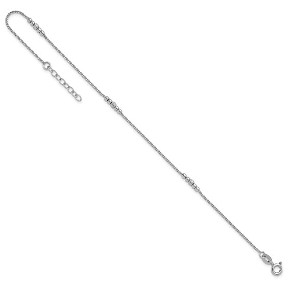 Sterling Silver Rhodium-plated Beaded 9 inch Plus 1 inch Extender - Total 10 inch Anklet