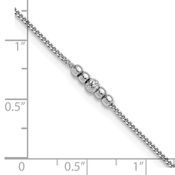 Sterling Silver Rhodium-plated Beaded 9 inch Plus 1 inch Extender - Total 10 inch Anklet
