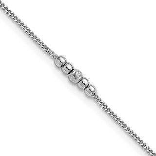 Sterling Silver Rhodium-plated Beaded 9 inch Plus 1 inch Extender - Total 10 inch Anklet