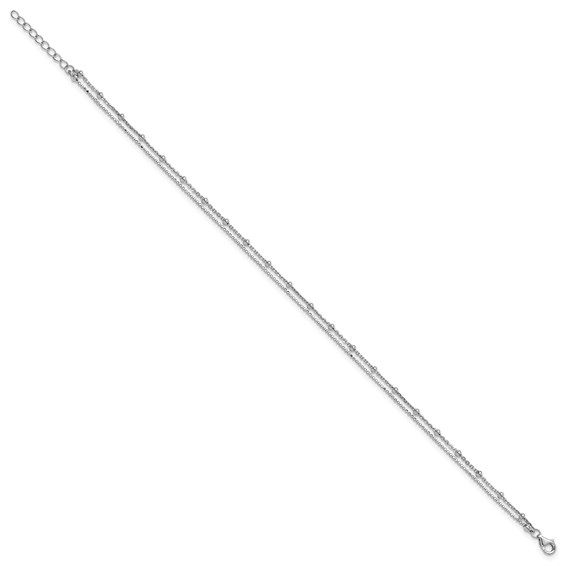 Sterling Silver Rhodium-plated Beaded 2-Strand 9 inch Plus 1 inch Extender - Total 10 inch Anklet