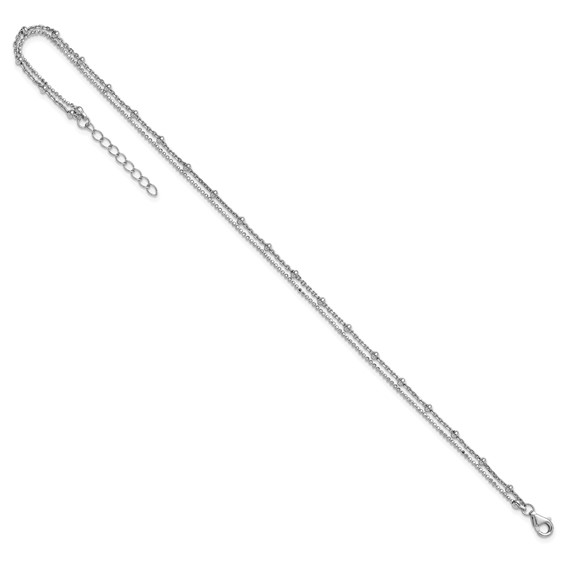 Sterling Silver Rhodium-plated Beaded 2-Strand 9 inch Plus 1 inch Extender - Total 10 inch Anklet
