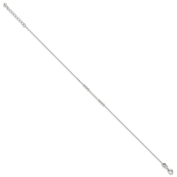 Sterling Silver Beaded and Bar 9 inch Plus 1 inch Extender - Total 10 inch Anklet