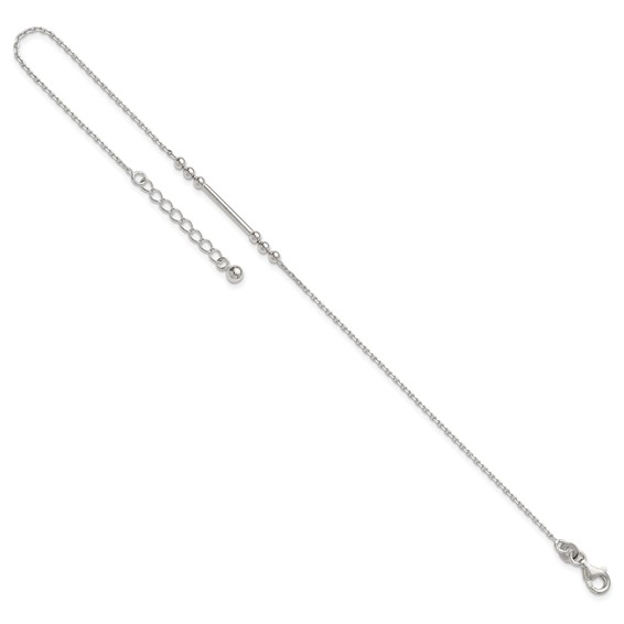 Sterling Silver Beaded and Bar 9 inch Plus 1 inch Extender - Total 10 inch Anklet