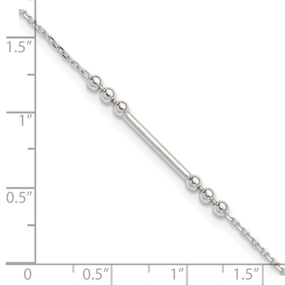 Sterling Silver Beaded and Bar 9 inch Plus 1 inch Extender - Total 10 inch Anklet