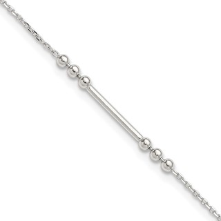 Sterling Silver Beaded and Bar 9 inch Plus 1 inch Extender - Total 10 inch Anklet