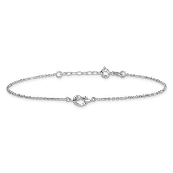 Sterling Silver Rhodium-plated Knot 9 inch Plus 1 inch Extender - Total 10 inch Anklet