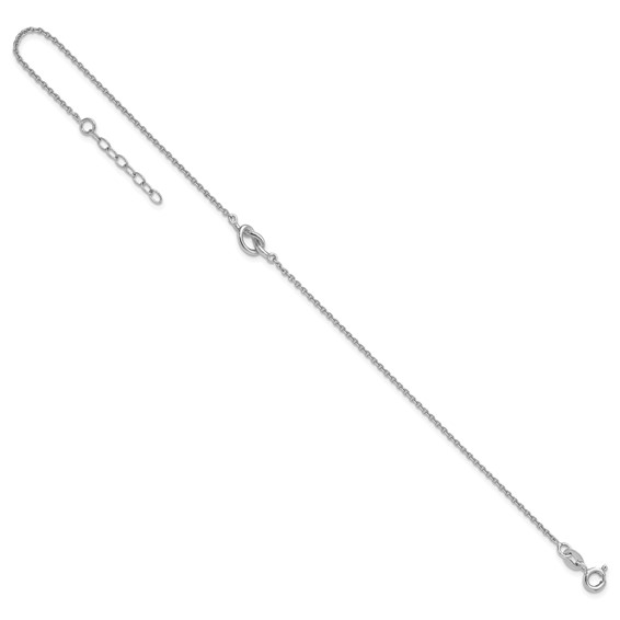 Sterling Silver Rhodium-plated Knot 9 inch Plus 1 inch Extender - Total 10 inch Anklet