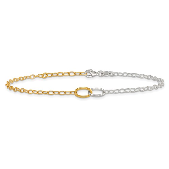 Sterling Silver Gold-tone Oval Link 9 inch Plus 1 inch Extender - Total 10 inch Anklet
