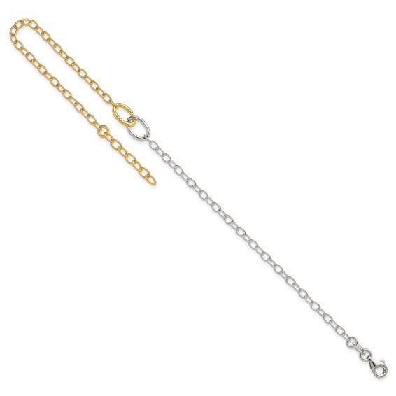 Sterling Silver Gold-tone Oval Link 9 inch Plus 1 inch Extender - Total 10 inch Anklet