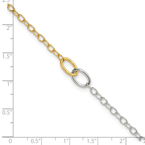 Sterling Silver Gold-tone Oval Link 9 inch Plus 1 inch Extender - Total 10 inch Anklet