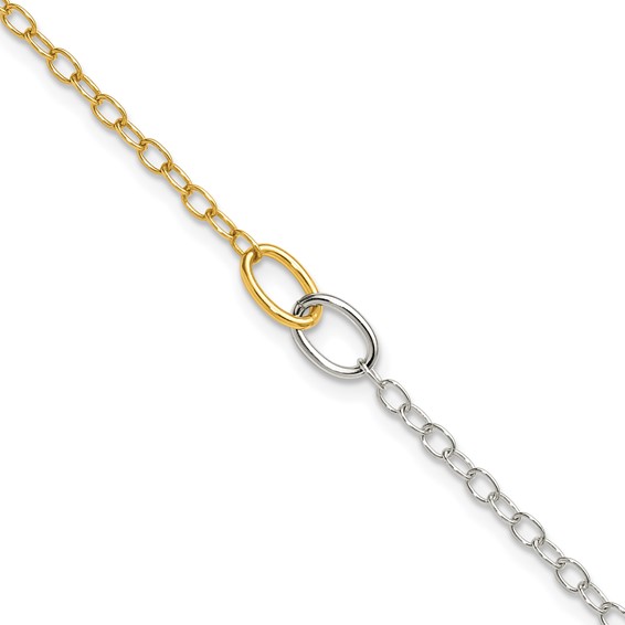 Sterling Silver Gold-tone Oval Link 9 inch Plus 1 inch Extender - Total 10 inch Anklet