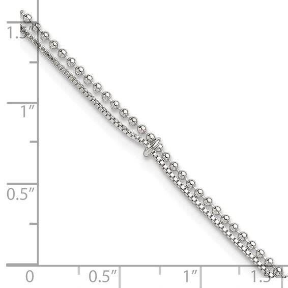 Sterling Silver Beaded 2 Strand 9 inch Plus 1 inch Extender - Total 10 inch Anklet