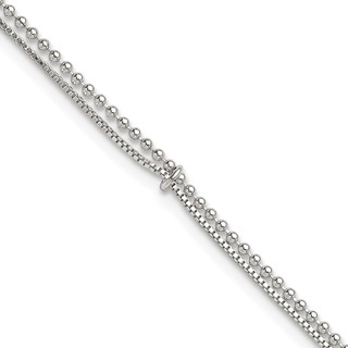Sterling Silver Beaded 2 Strand 9 inch Plus 1 inch Extender - Total 10 inch Anklet