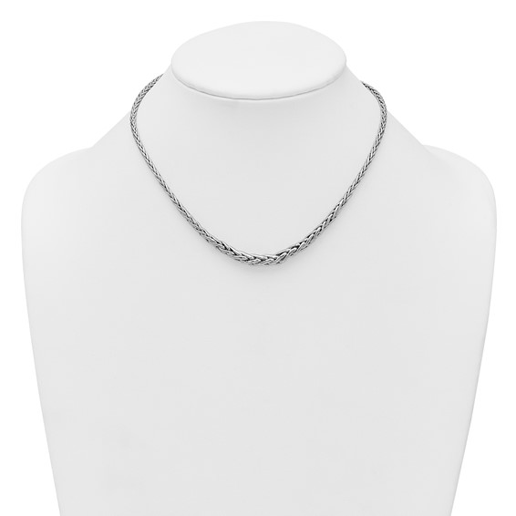 Sterling Silver Rhodium-plated Fancy Graduated Braided Link 16 inch with 2 inch Extender Necklace